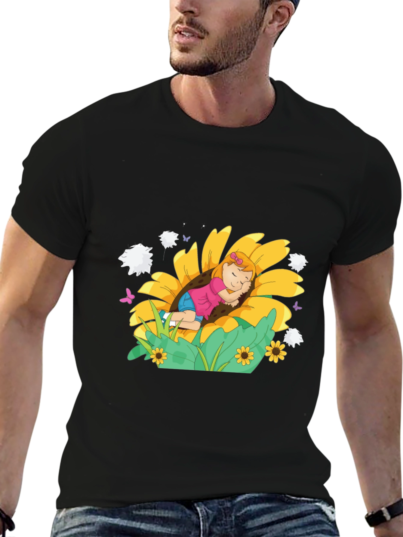 Sunflower Dreamer Black Tee