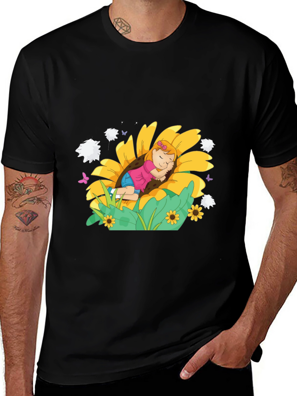 Sunflower Dreamer Black Tee