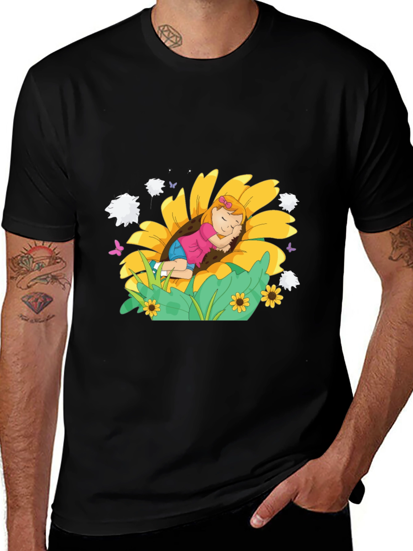 Sunflower Dreamer Black Tee