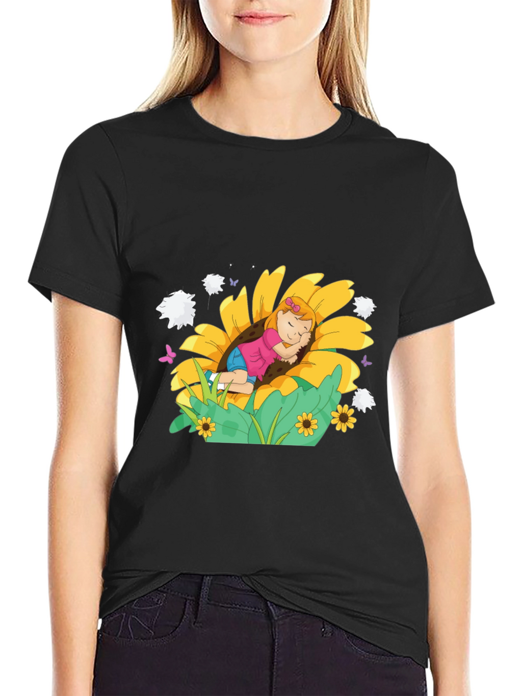 Sunflower Dreamer Black Tee