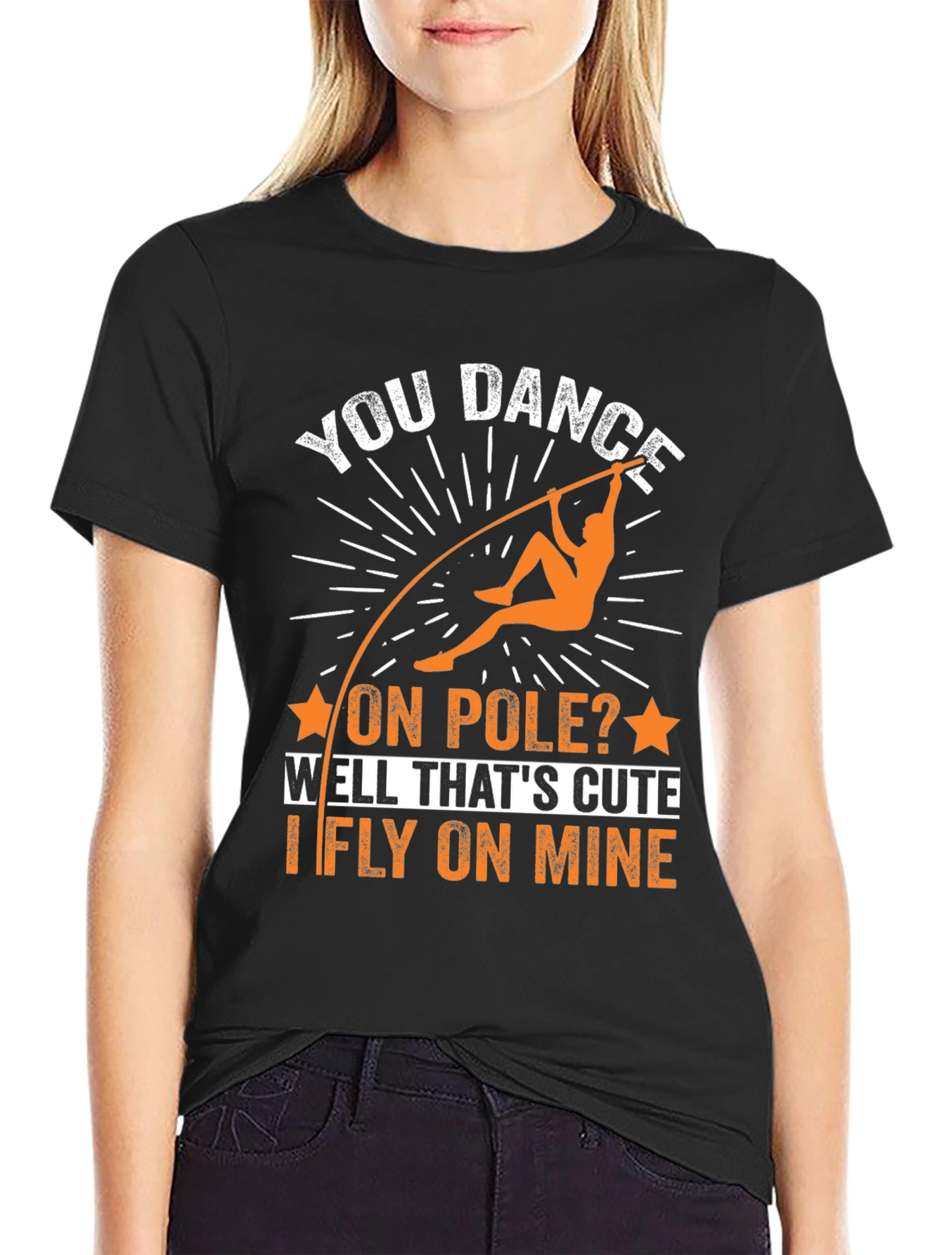 Pole Vaulting Humor T-Shirt - I Fly On Mine