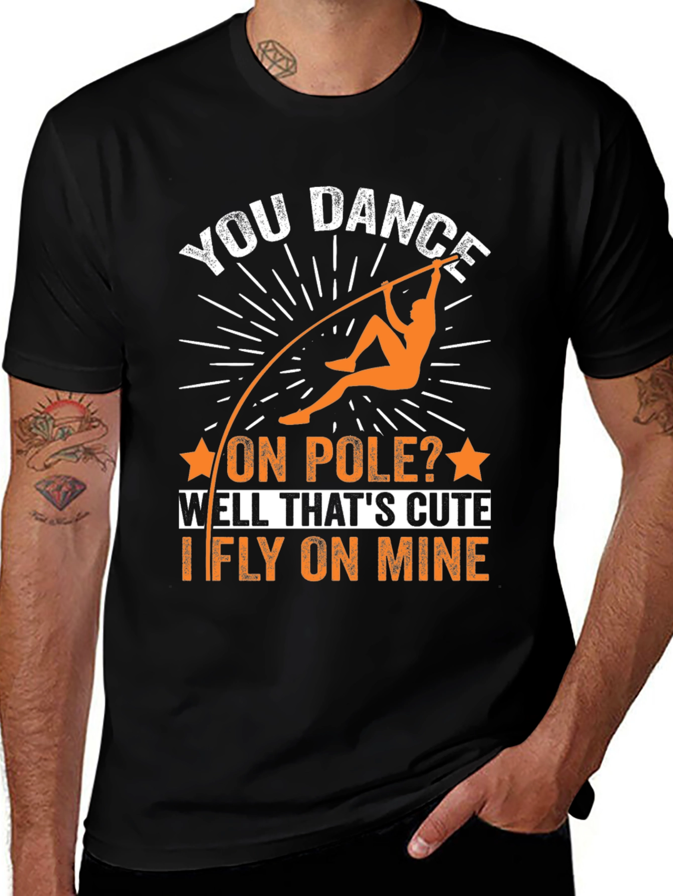Pole Vaulting Humor T-Shirt - I Fly On Mine