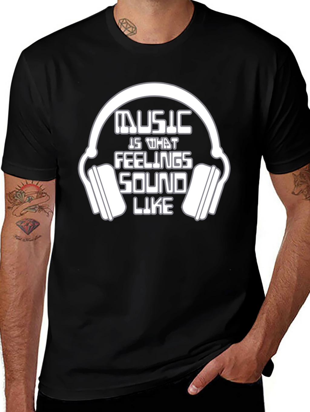 Music is What Feelings Sound Like Black T-Shirt