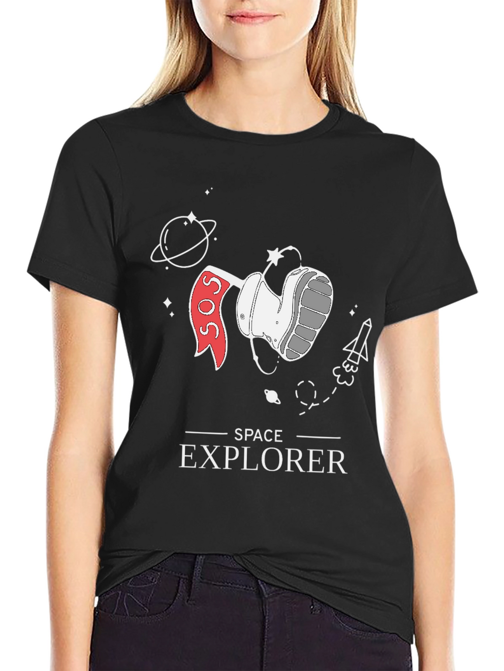 Space Explorer Graphic Tee - Black Cotton T-Shirt