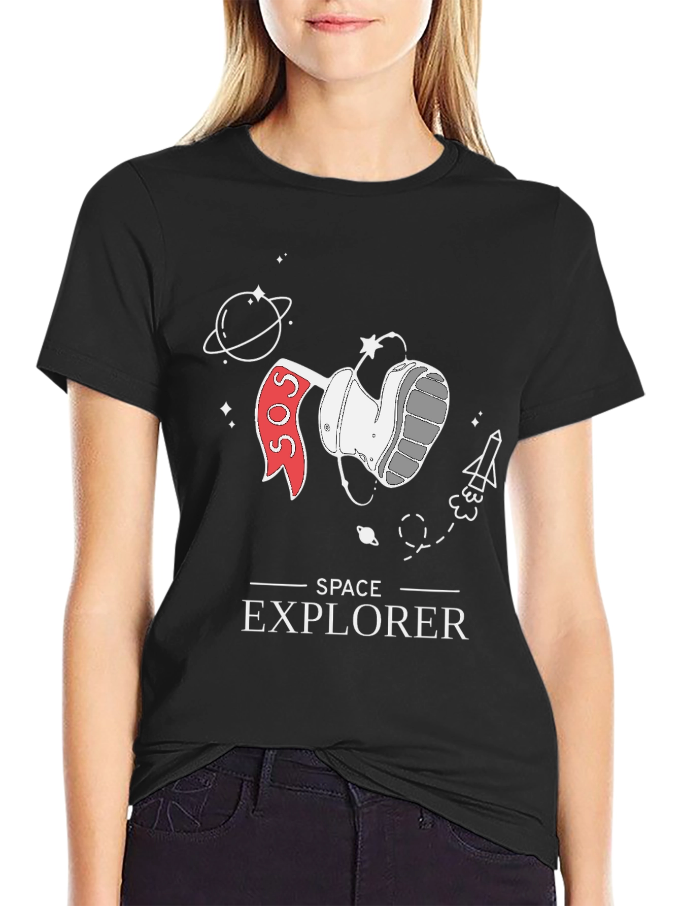 Space Explorer Graphic Tee - Black Cotton T-Shirt