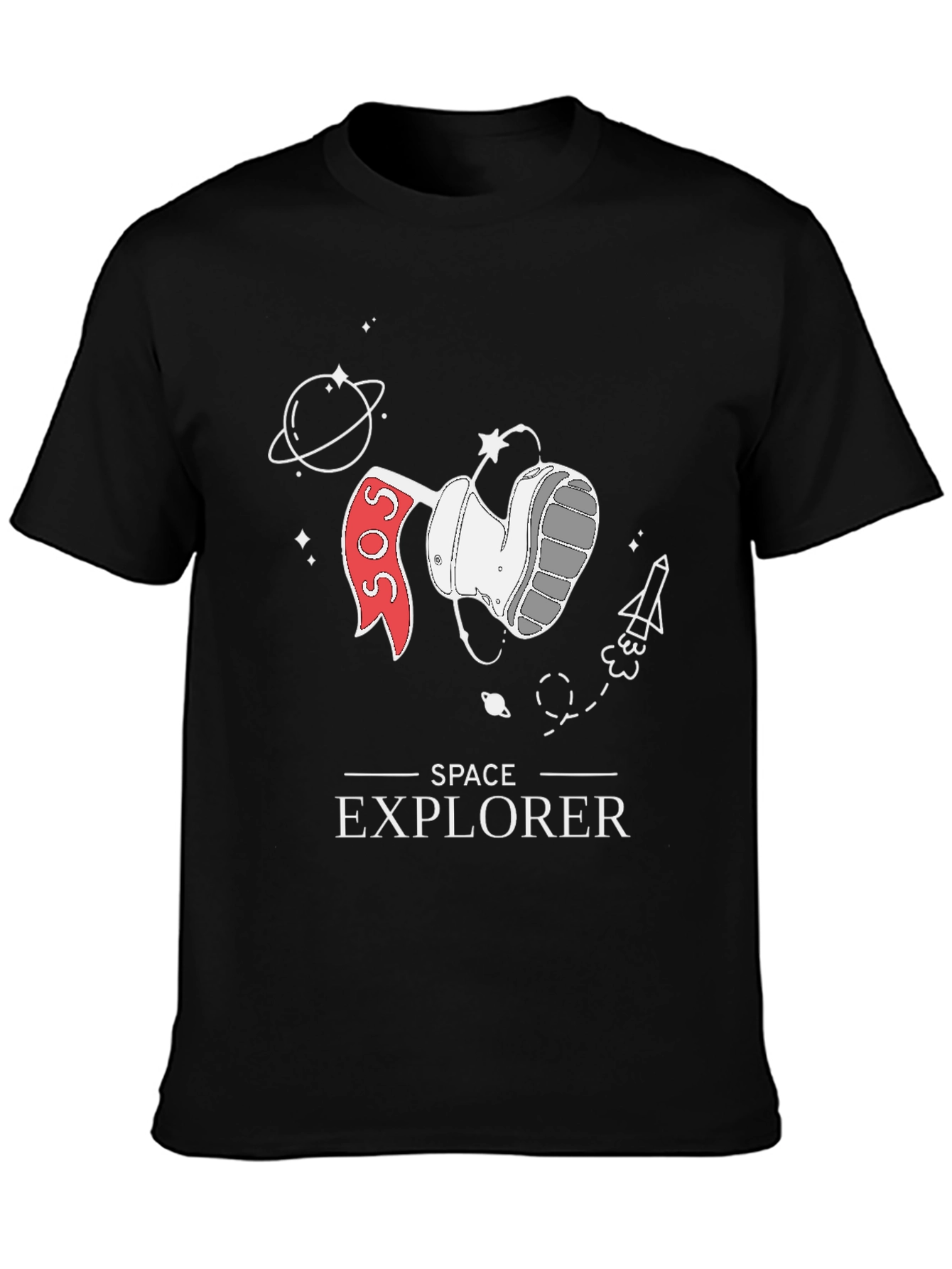 Space Explorer Graphic Tee - Black Cotton T-Shirt