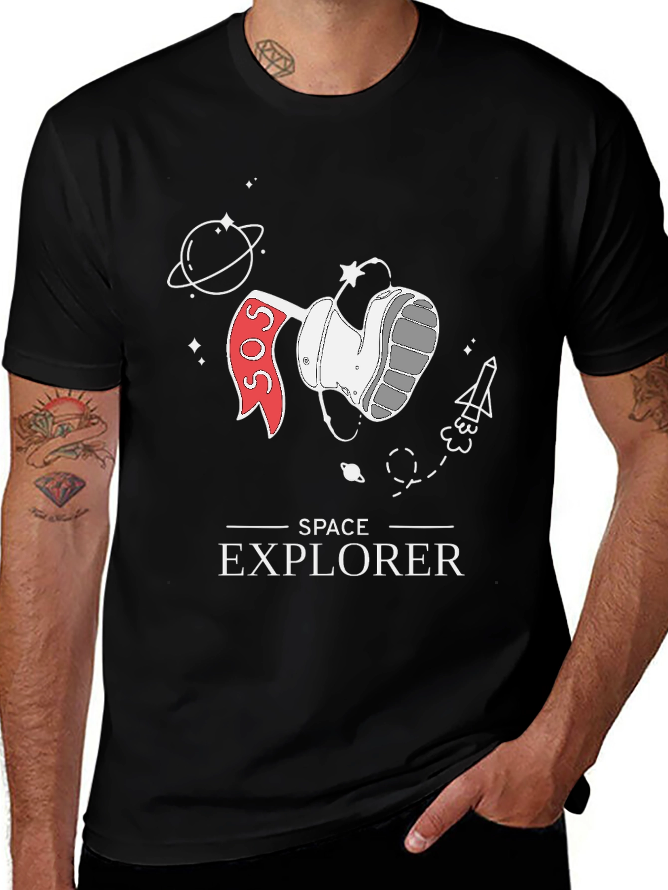 Space Explorer Graphic Tee - Black Cotton T-Shirt