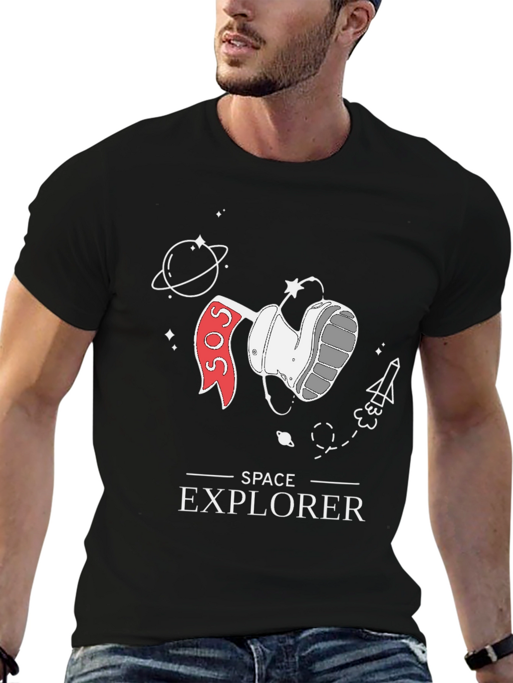 Space Explorer Graphic Tee - Black Cotton T-Shirt