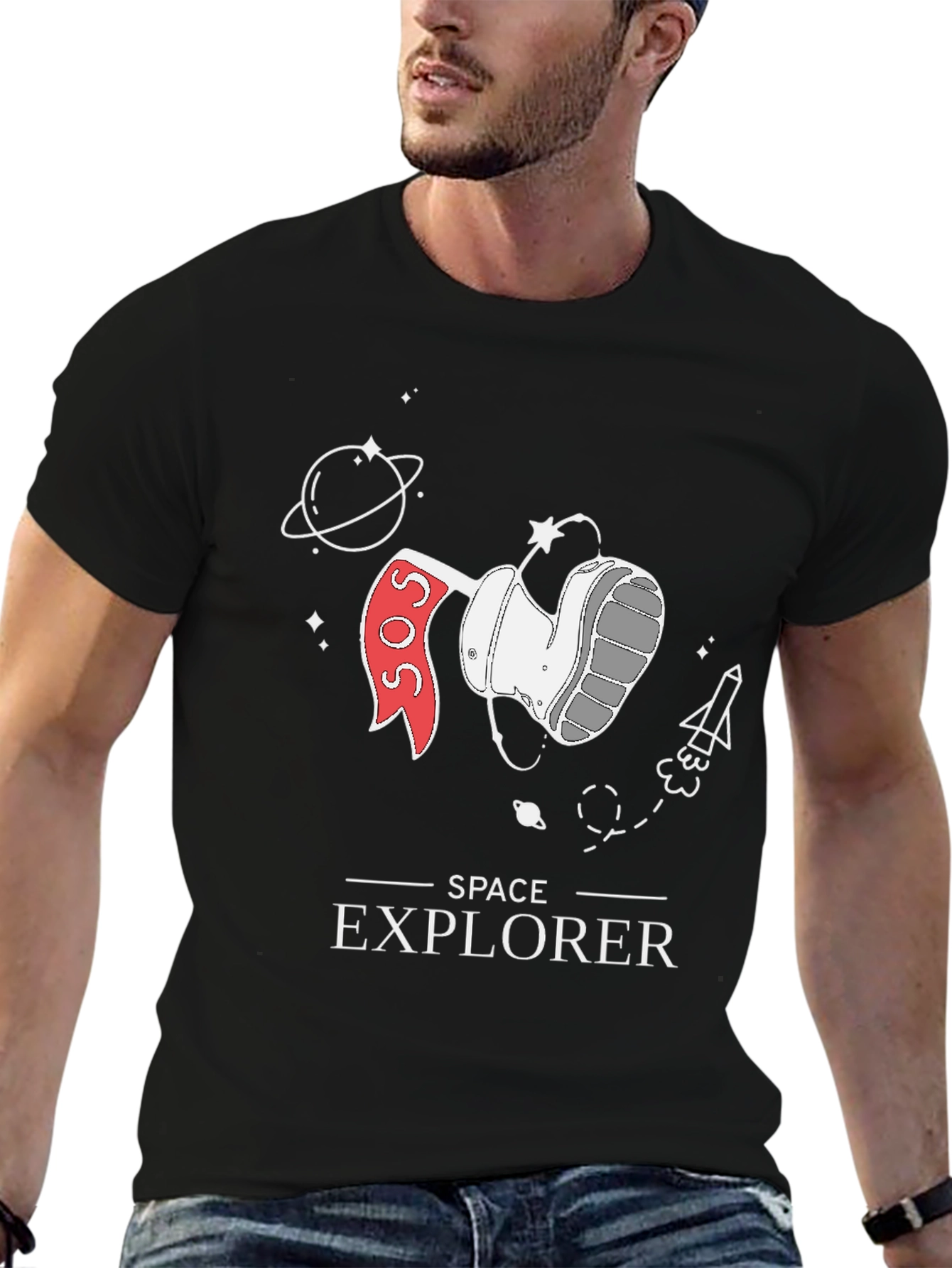 Space Explorer Graphic Tee - Black Cotton T-Shirt