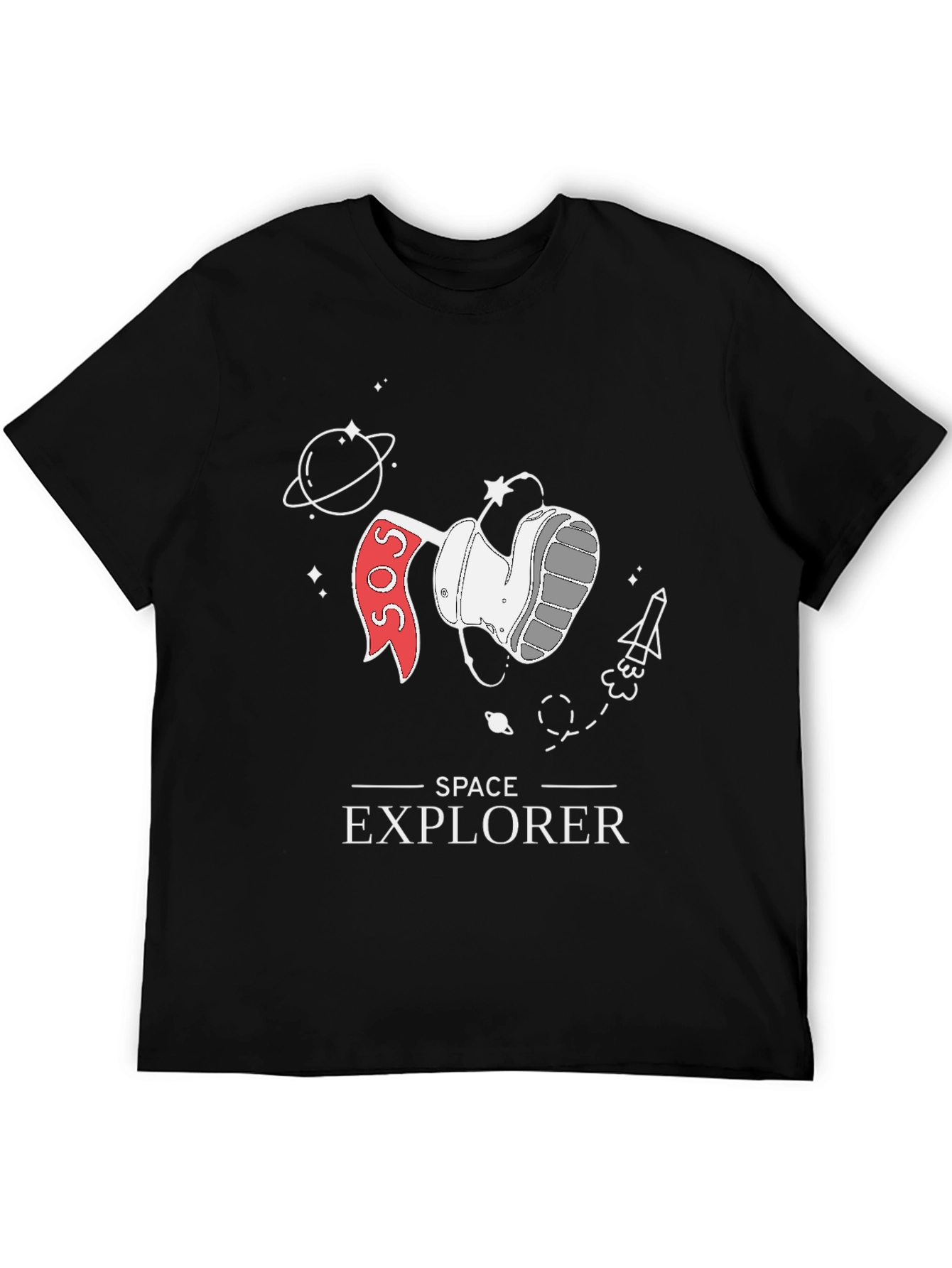 Space Explorer Graphic Tee - Black Cotton T-Shirt