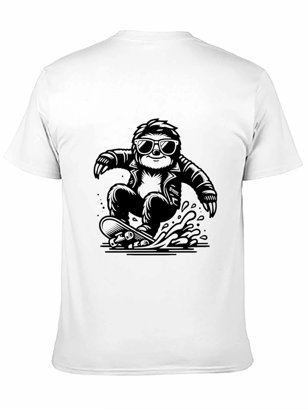 Cool Sloth Skateboarder Graphic Tee - Black