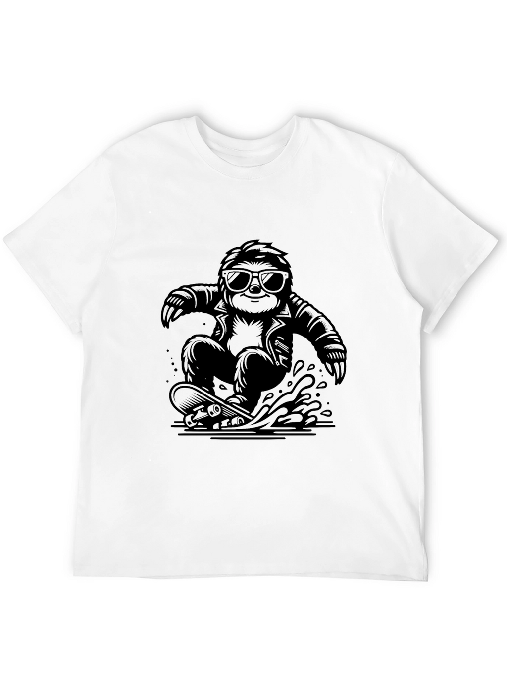 Cool Sloth Skateboarder Graphic Tee - Black