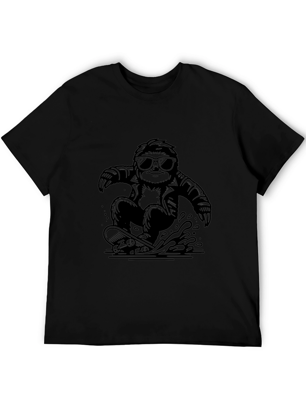 Cool Sloth Skateboarder Graphic Tee - Black