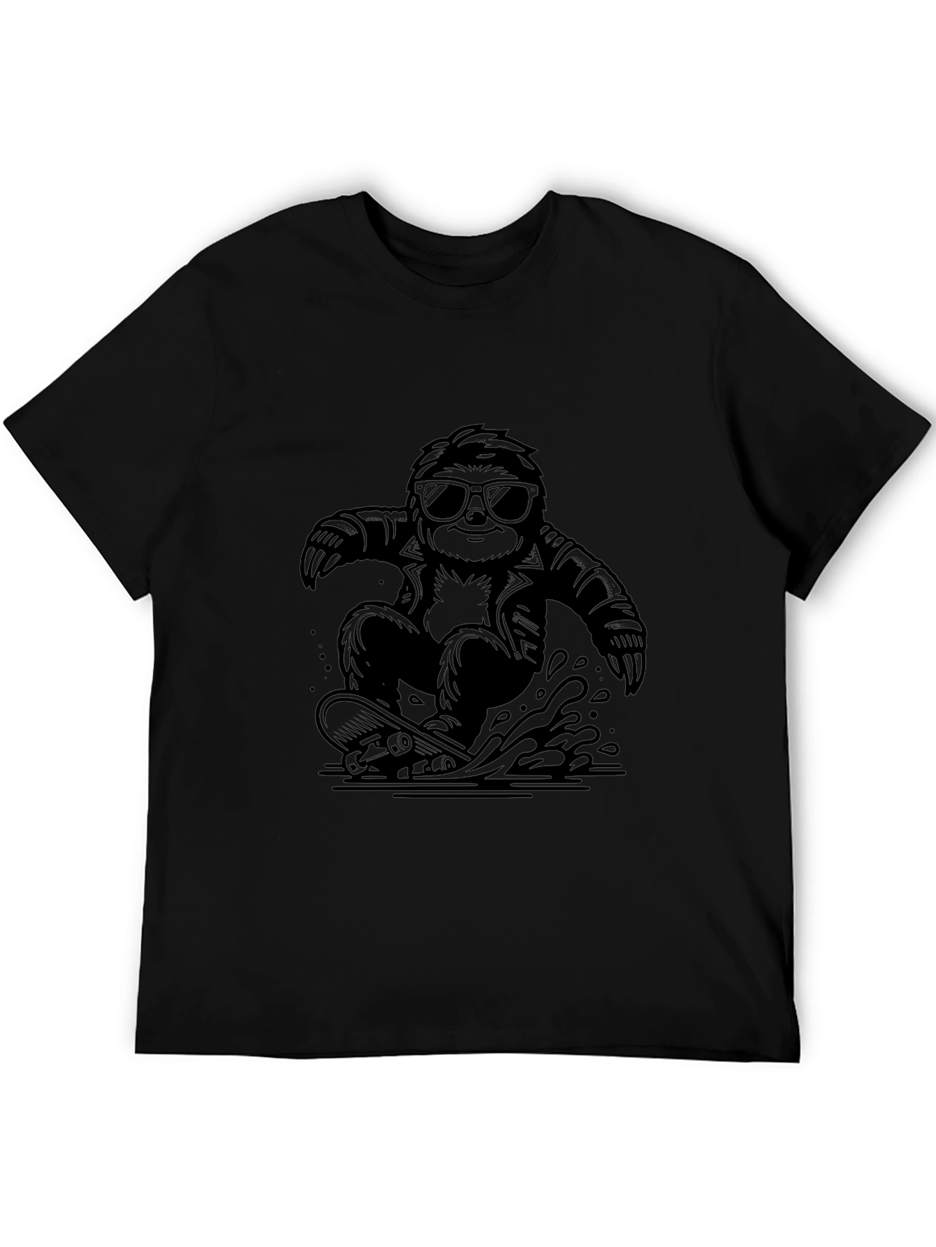 Cool Sloth Skateboarder Graphic Tee - Black