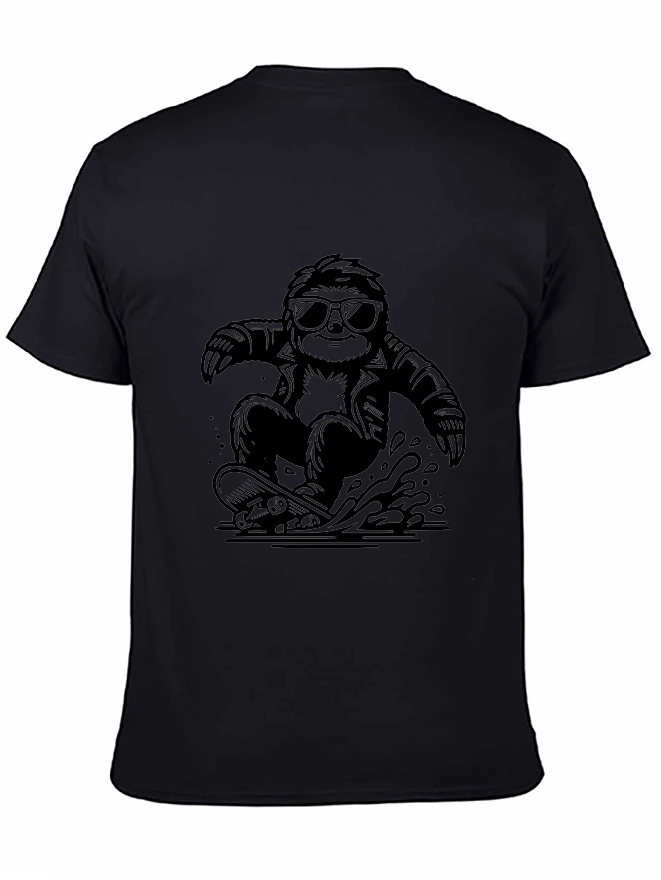 Cool Sloth Skateboarder Graphic Tee - Black