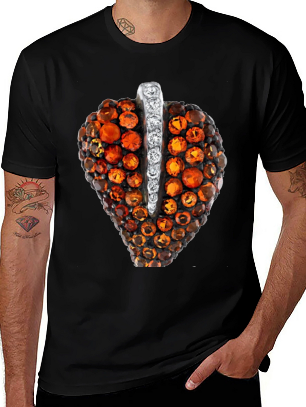 Unique Gemstone Pendant Graphic Black Tee