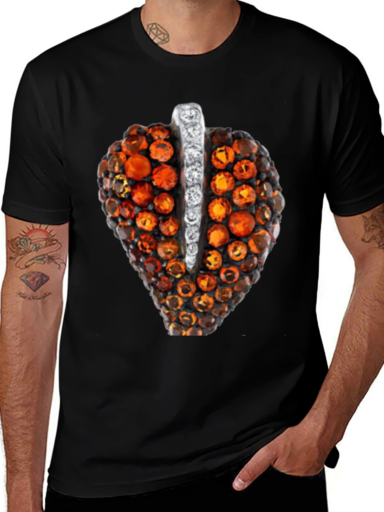 Unique Gemstone Pendant Graphic Black Tee