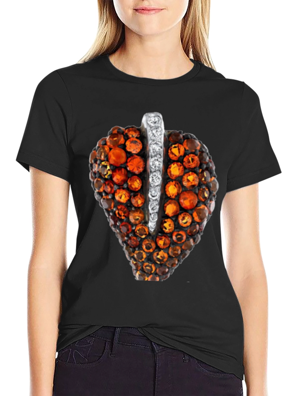 Unique Gemstone Pendant Graphic Black Tee