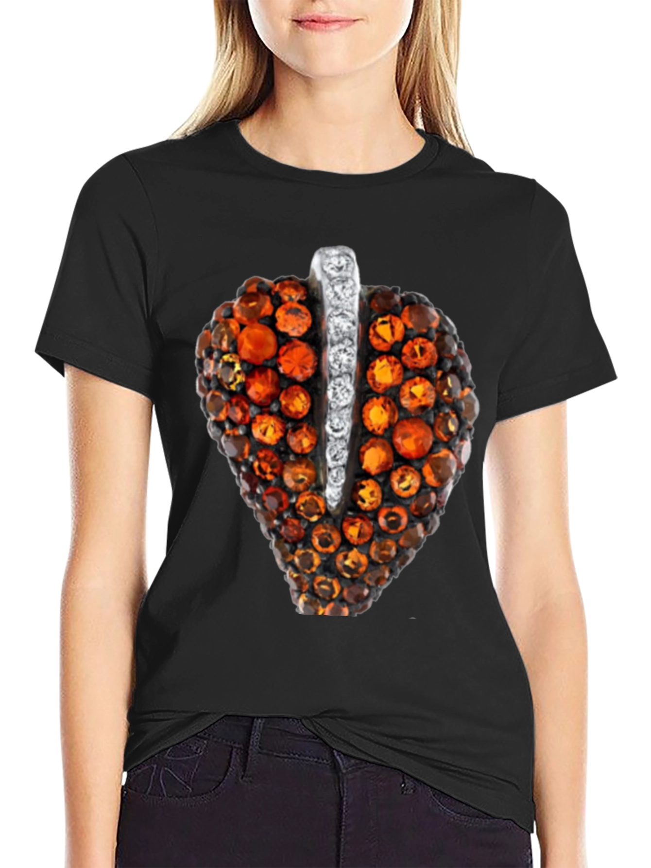 Unique Gemstone Pendant Graphic Black Tee