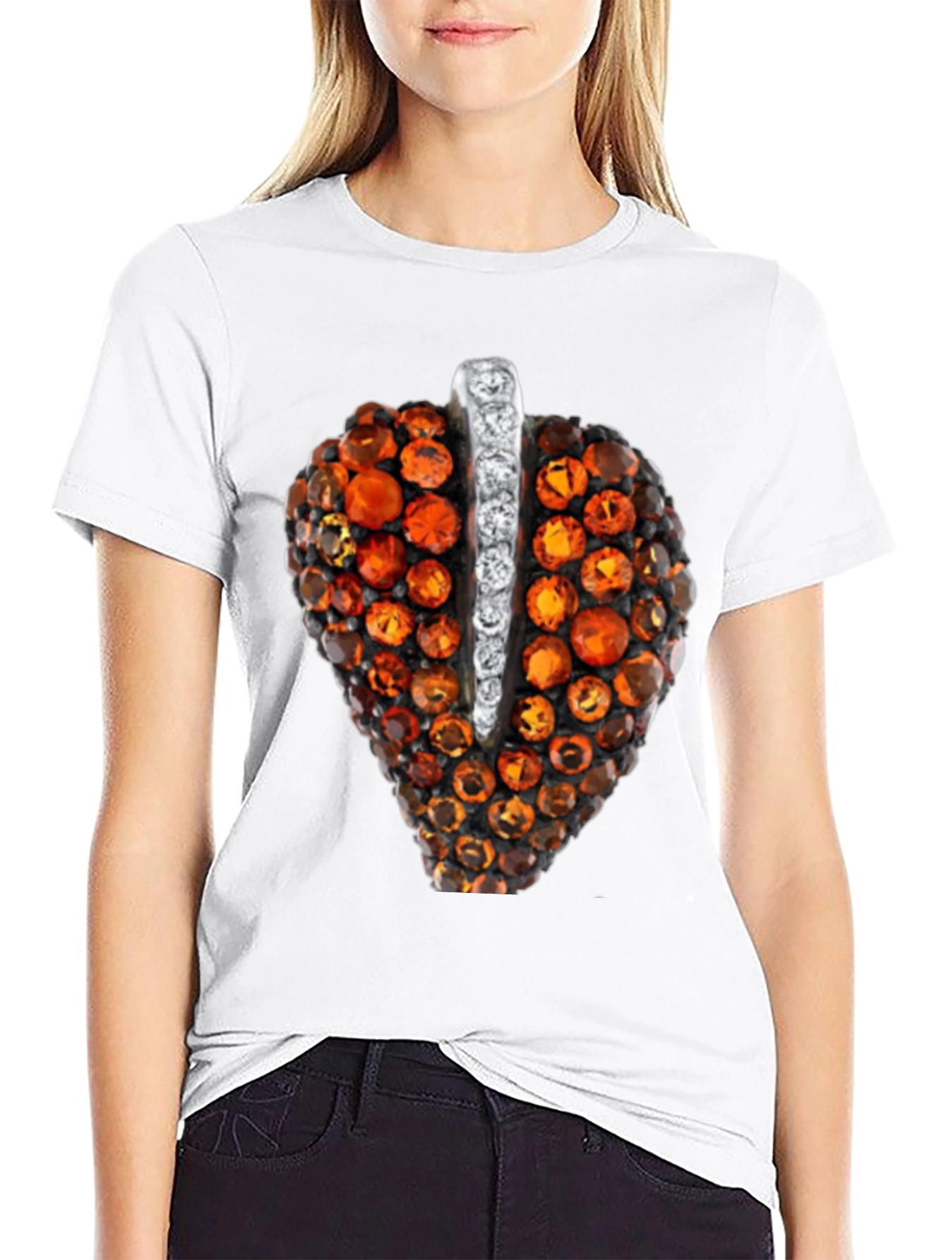 Unique Gemstone Pendant Graphic Black Tee