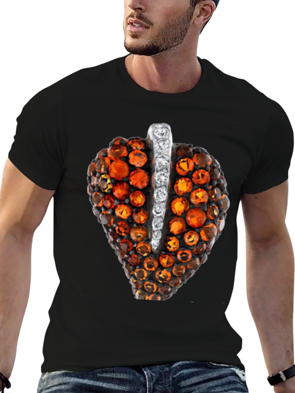 Unique Gemstone Pendant Graphic Black Tee