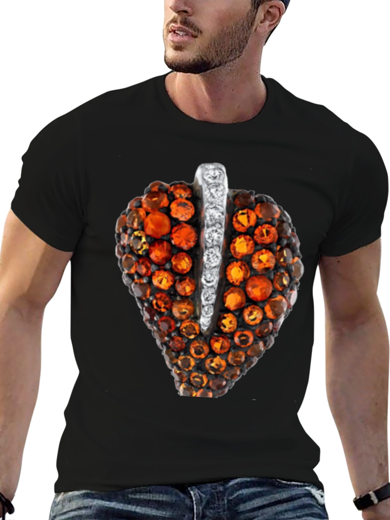 Unique Gemstone Pendant Graphic Black Tee