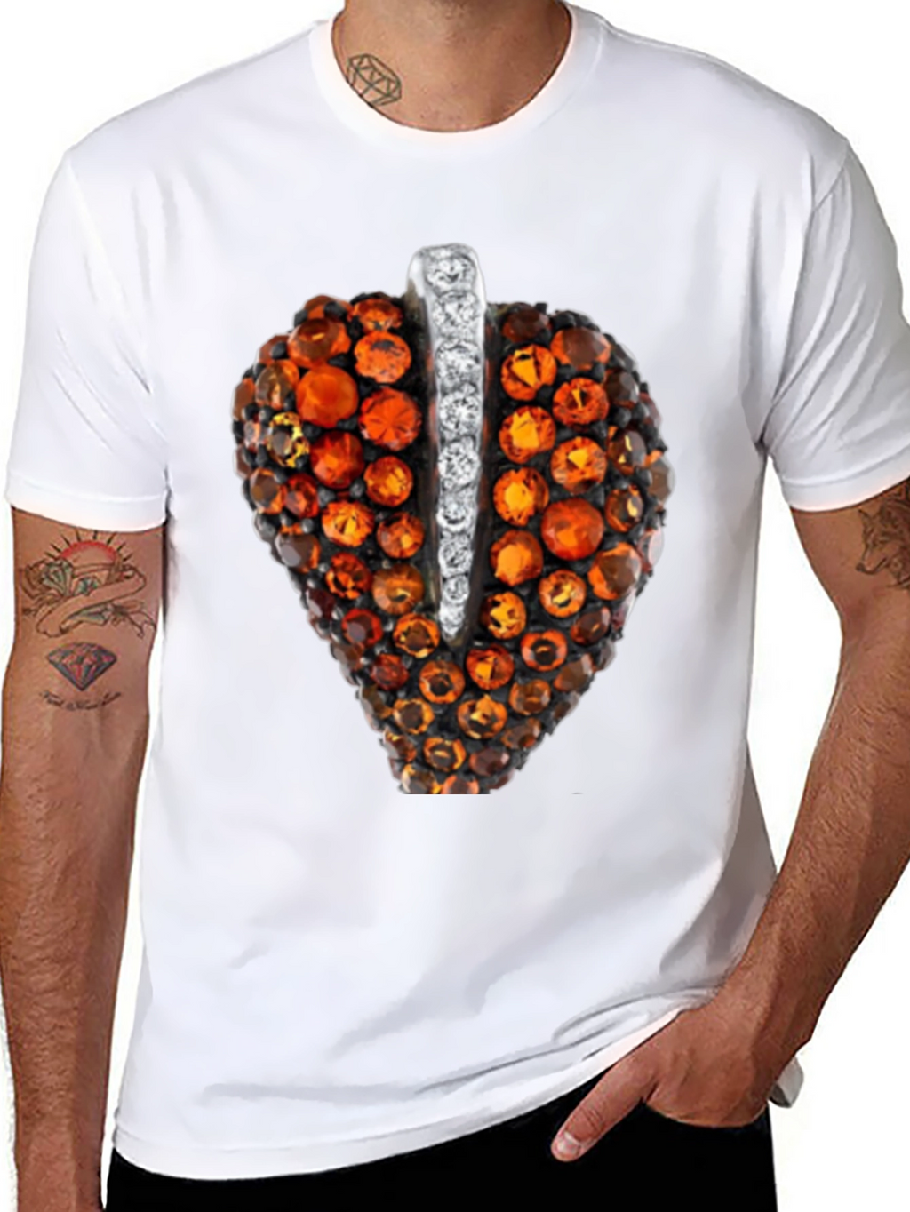 Unique Gemstone Pendant Graphic Black Tee