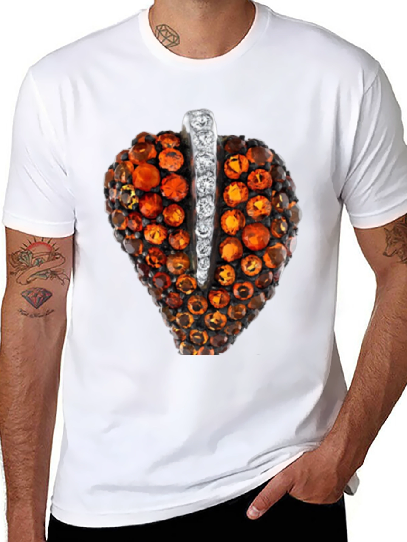 Unique Gemstone Pendant Graphic Black Tee