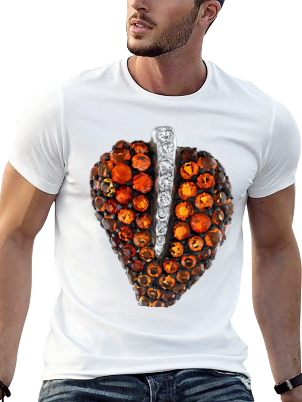 Unique Gemstone Pendant Graphic Black Tee