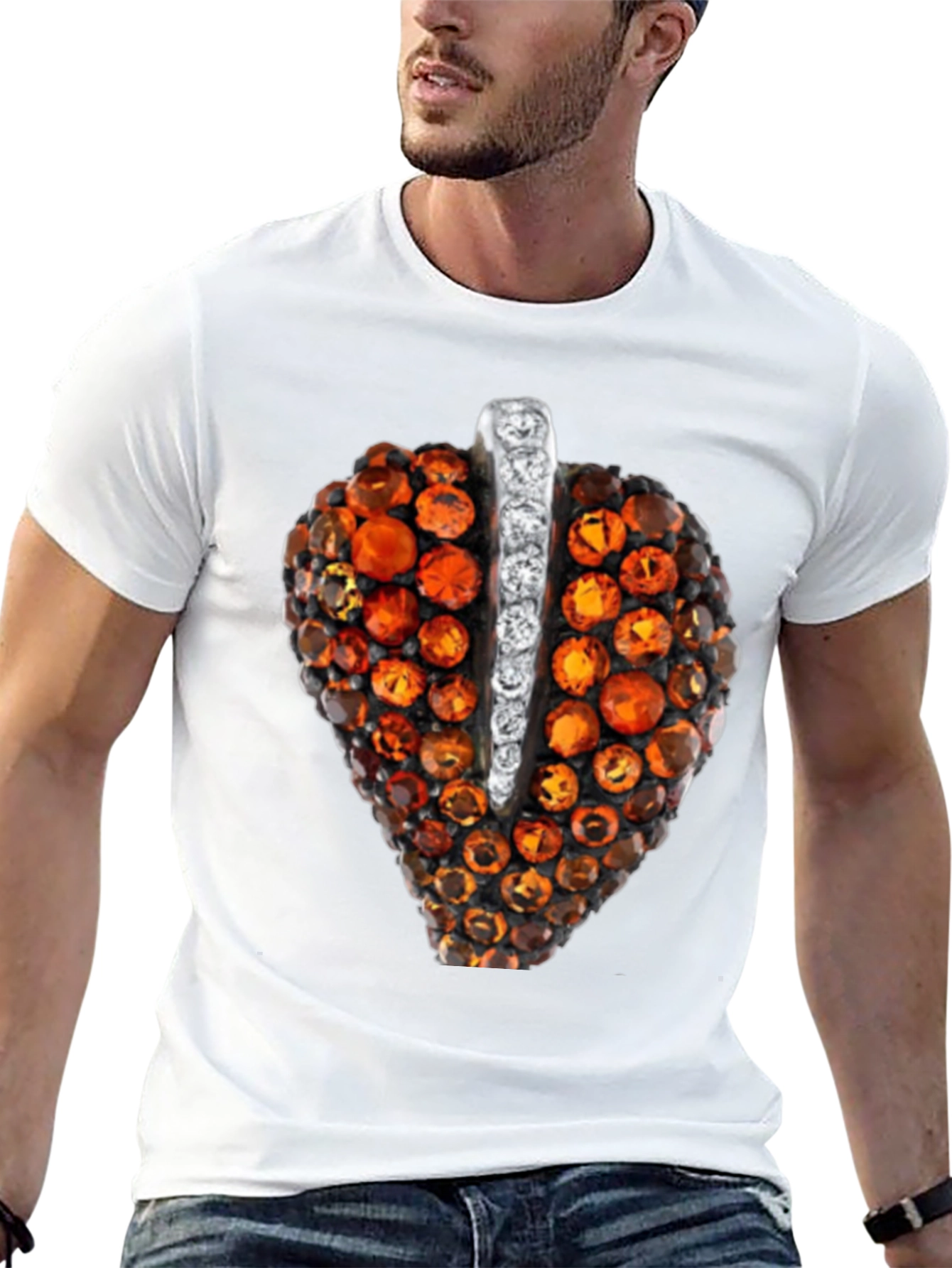 Unique Gemstone Pendant Graphic Black Tee