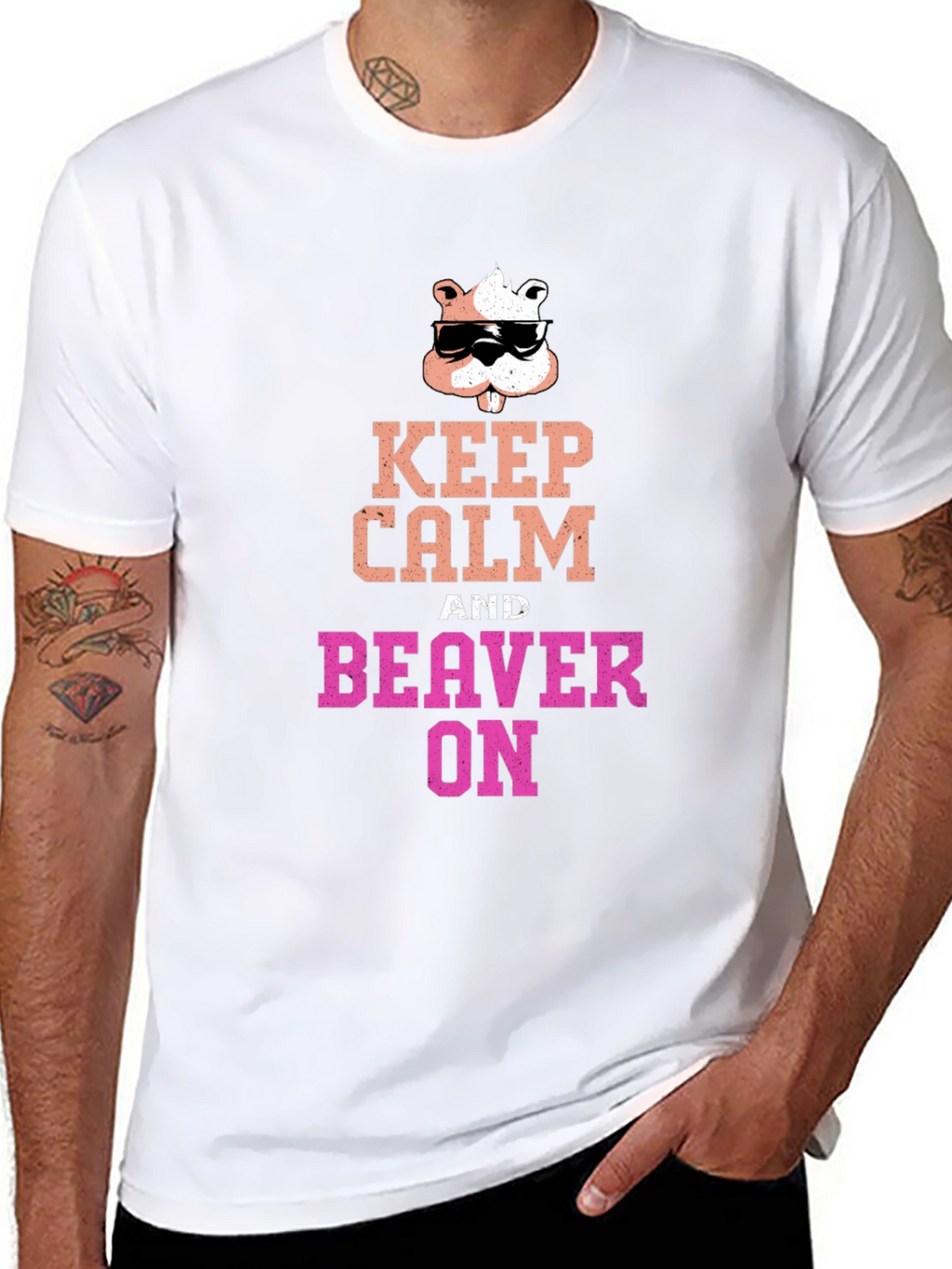 Keep Calm and Beaver On Black T-Shirt