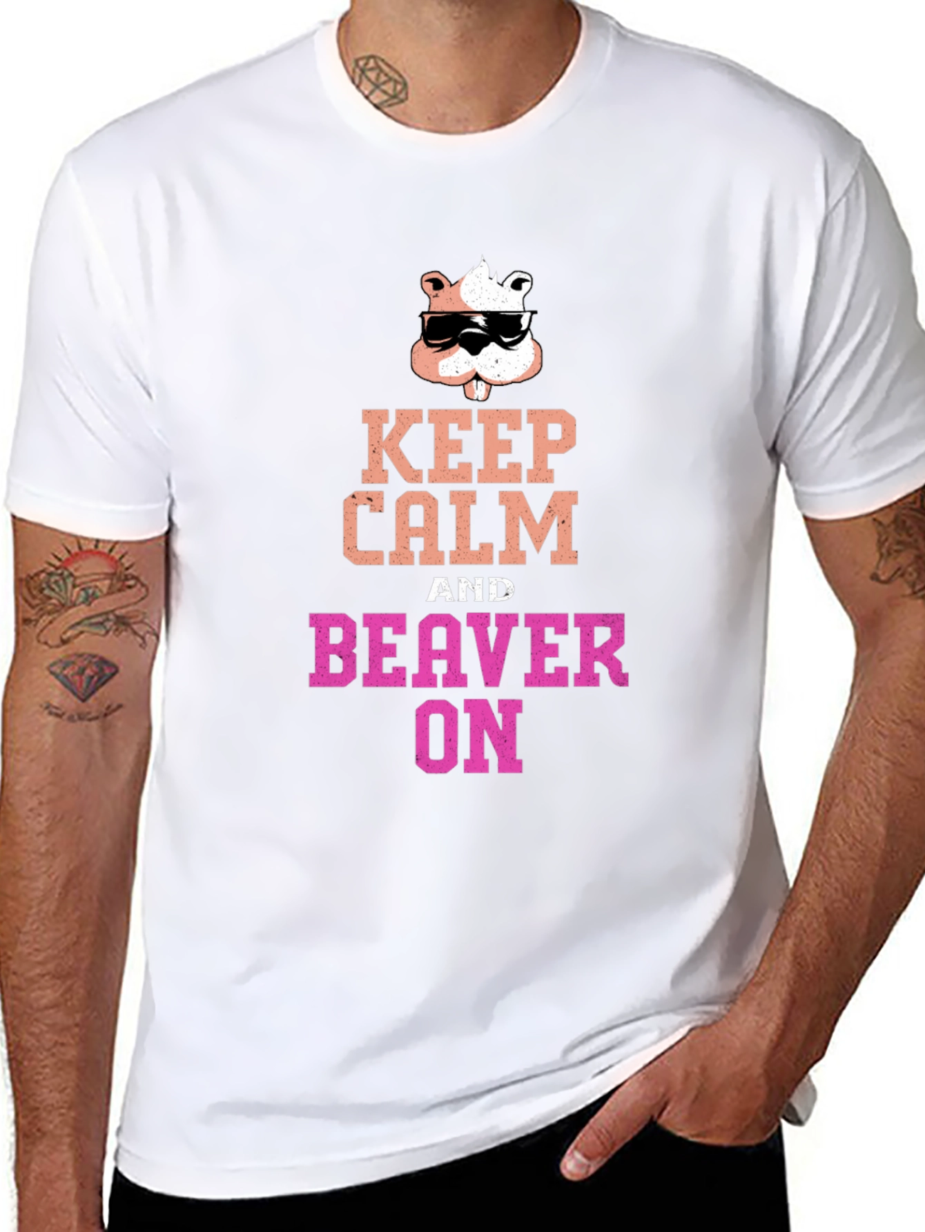 Keep Calm and Beaver On Black T-Shirt