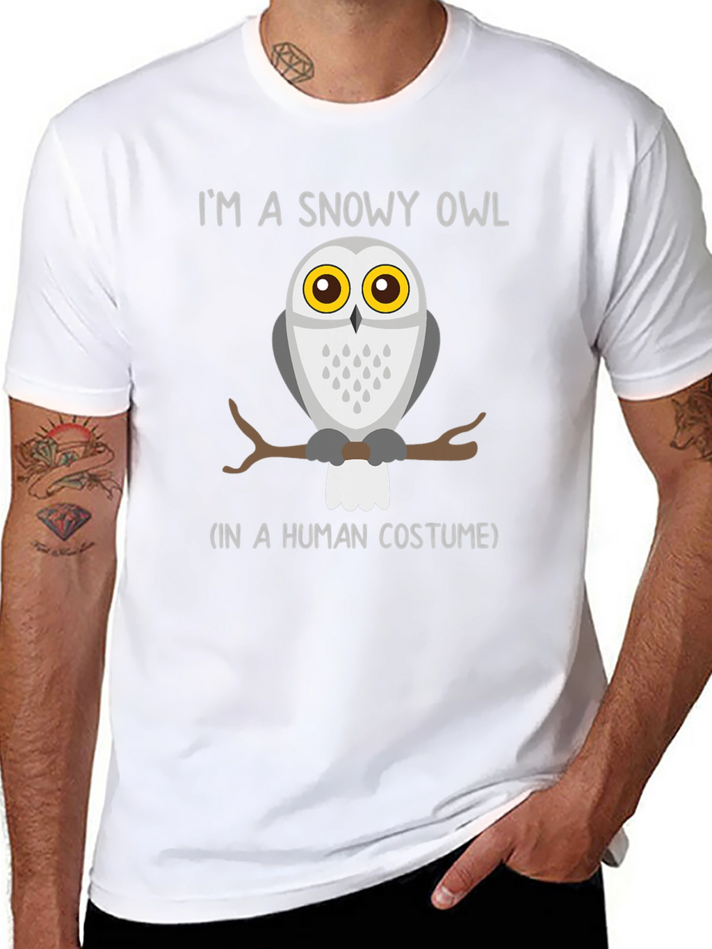 Snowy Owl in Human Costume Graphic T-Shirt