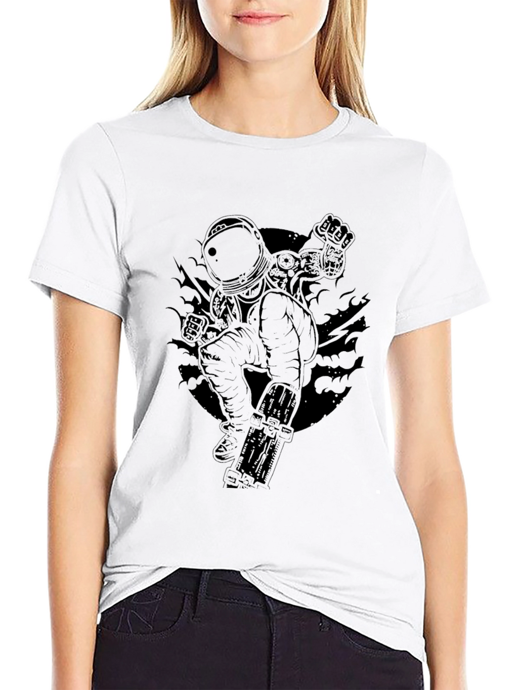 Astronaut Skateboard T-Shirt - Black Graphic Tee