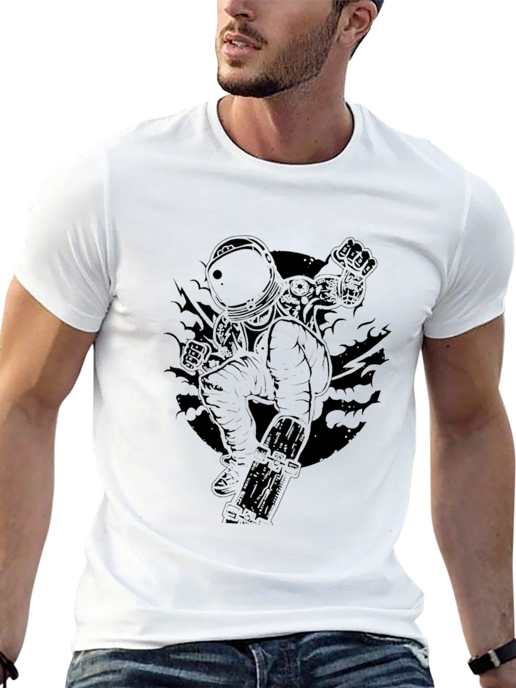 Astronaut Skateboard T-Shirt - Black Graphic Tee
