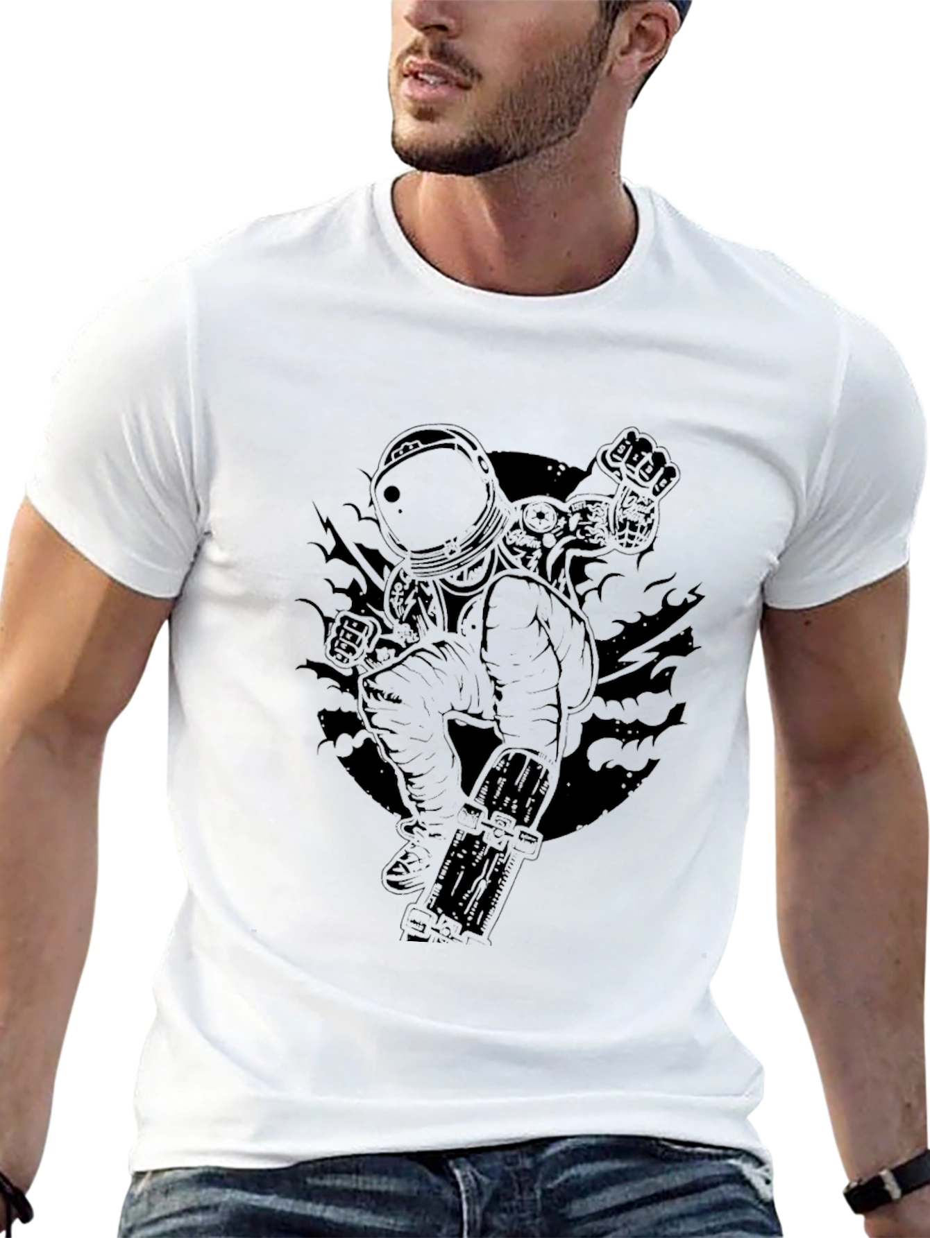 Astronaut Skateboard T-Shirt - Black Graphic Tee