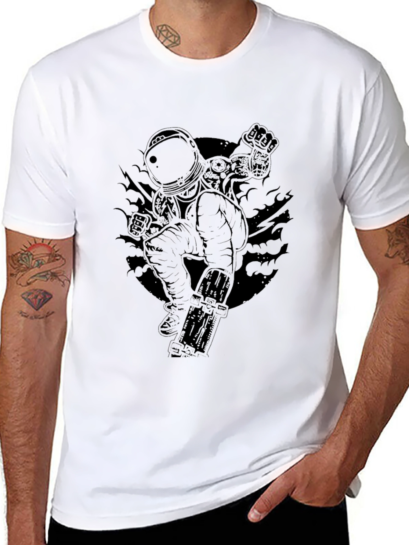 Astronaut Skateboard T-Shirt - Black Graphic Tee