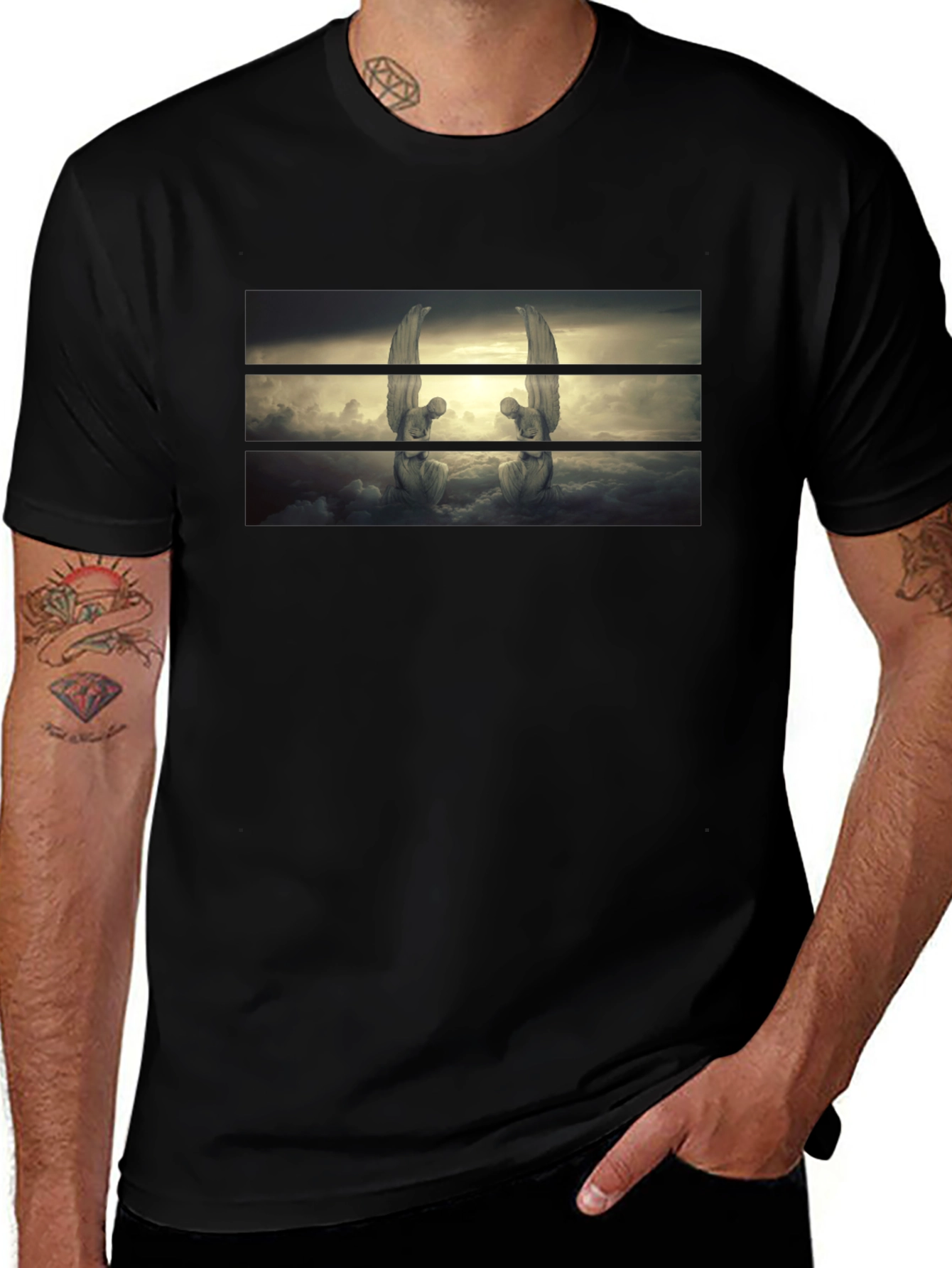 Angelic Statues Graphic Black T-Shirt