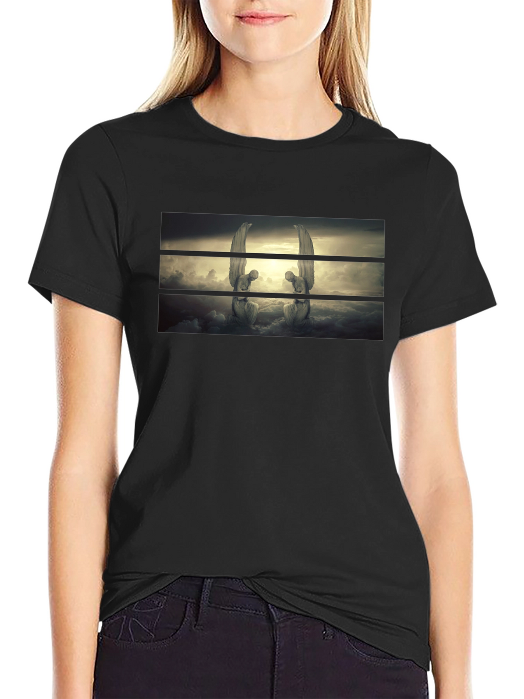 Angelic Statues Graphic Black T-Shirt