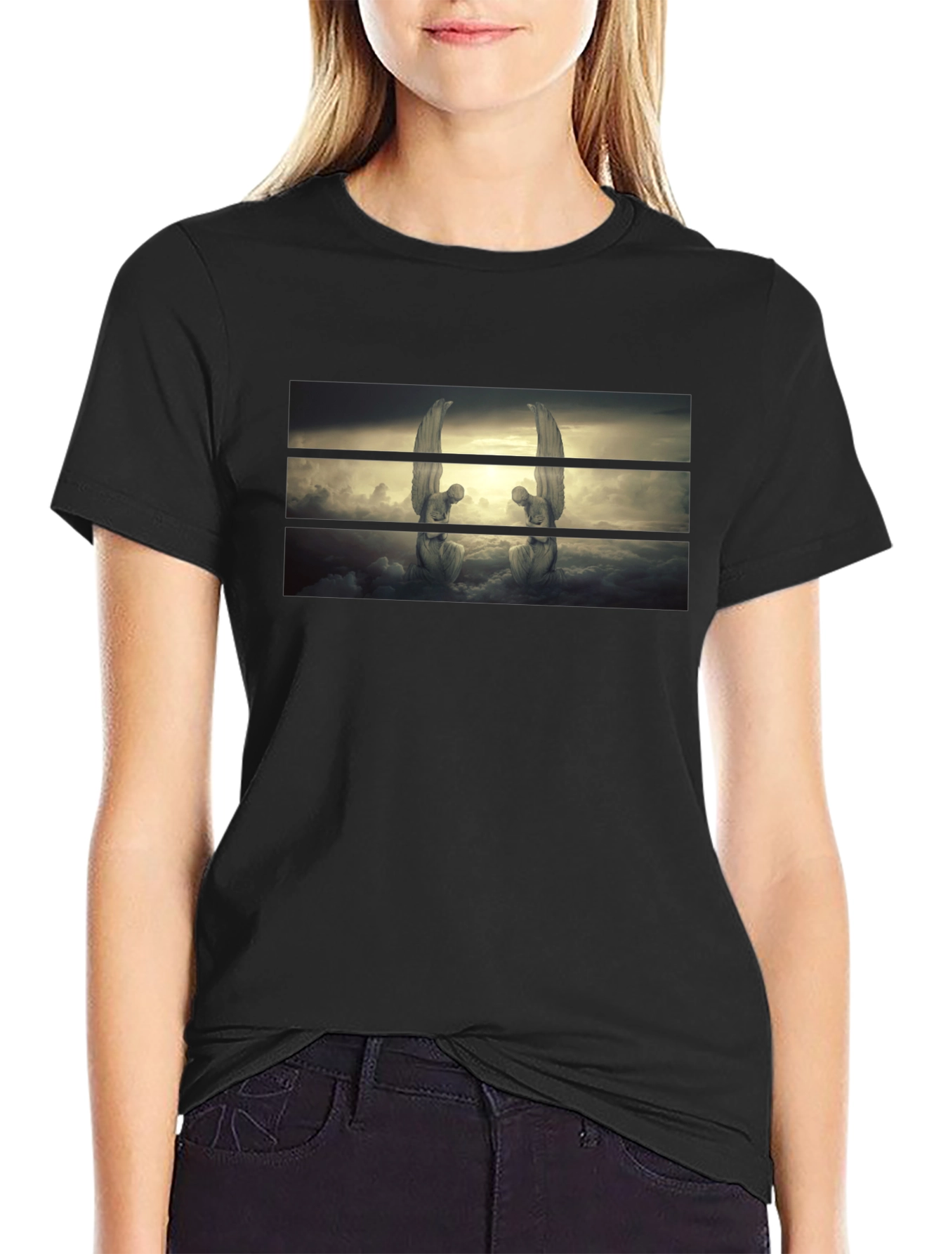 Angelic Statues Graphic Black T-Shirt