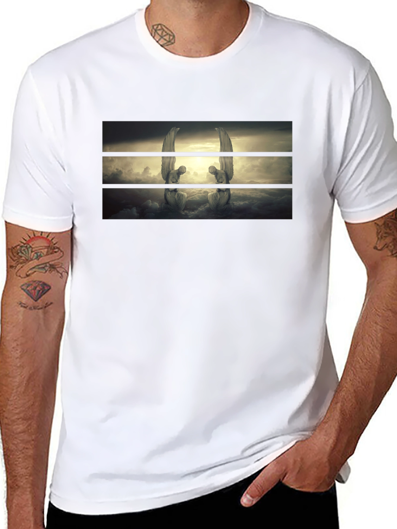 Angelic Statues Graphic Black T-Shirt
