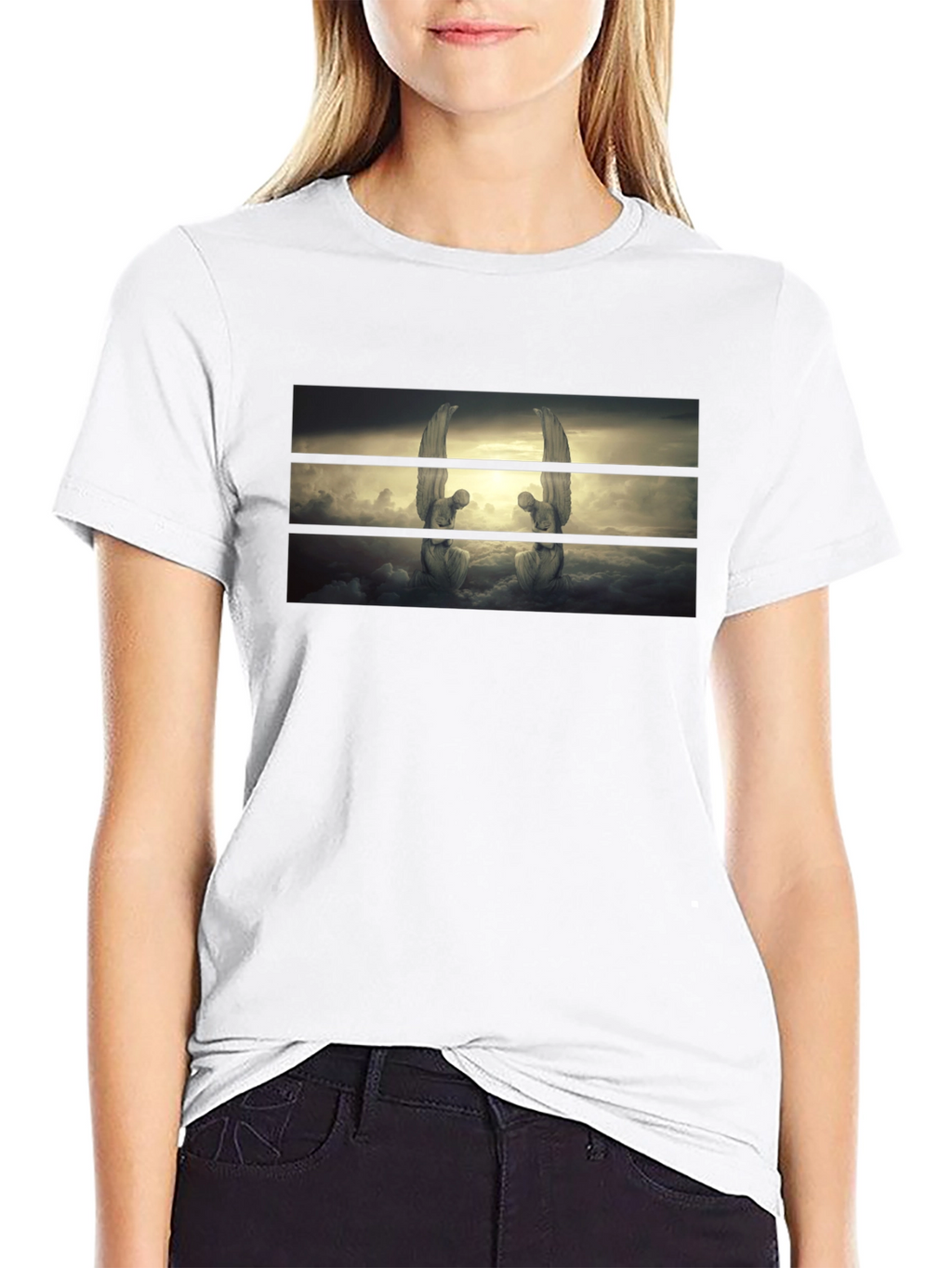Angelic Statues Graphic Black T-Shirt