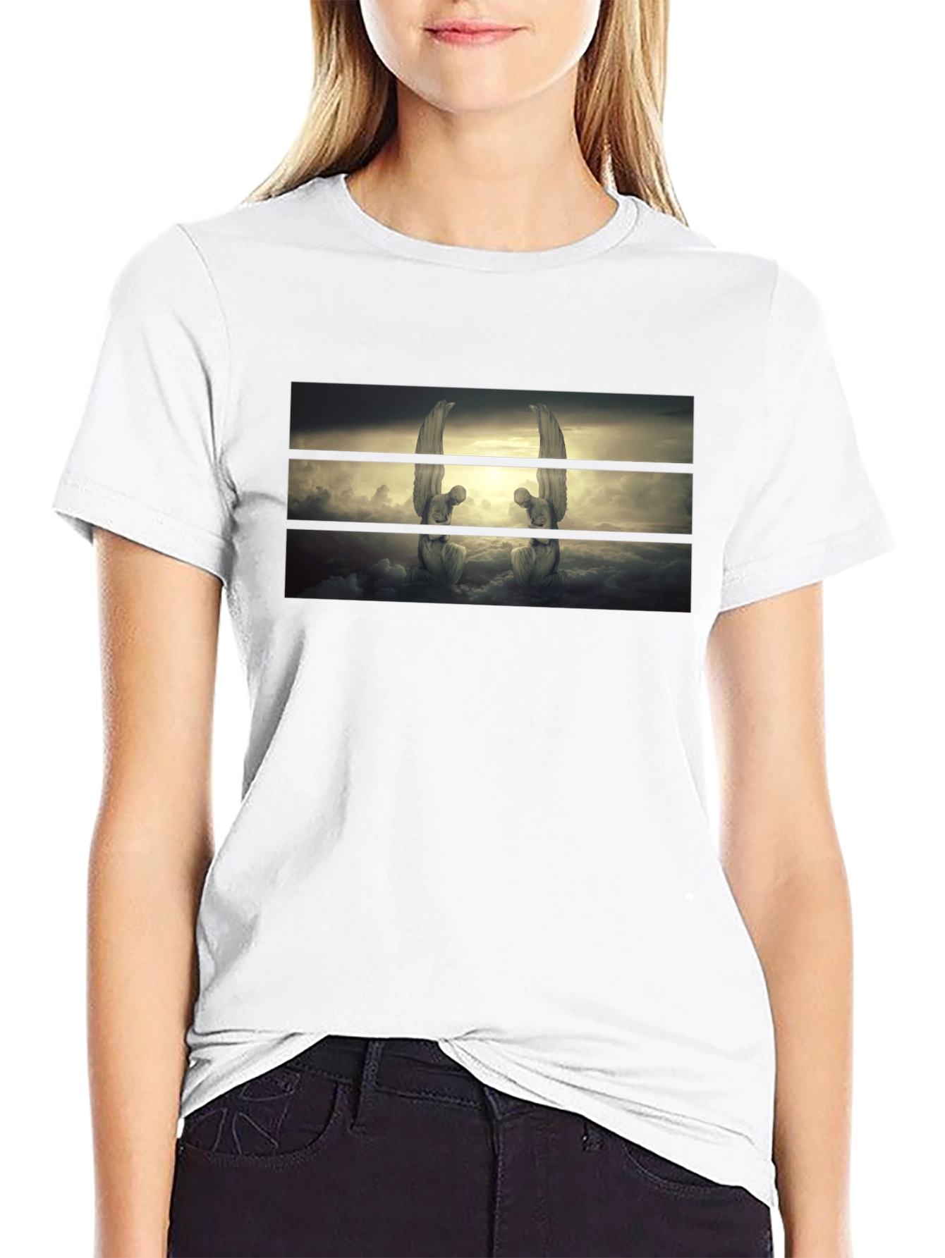 Angelic Statues Graphic Black T-Shirt
