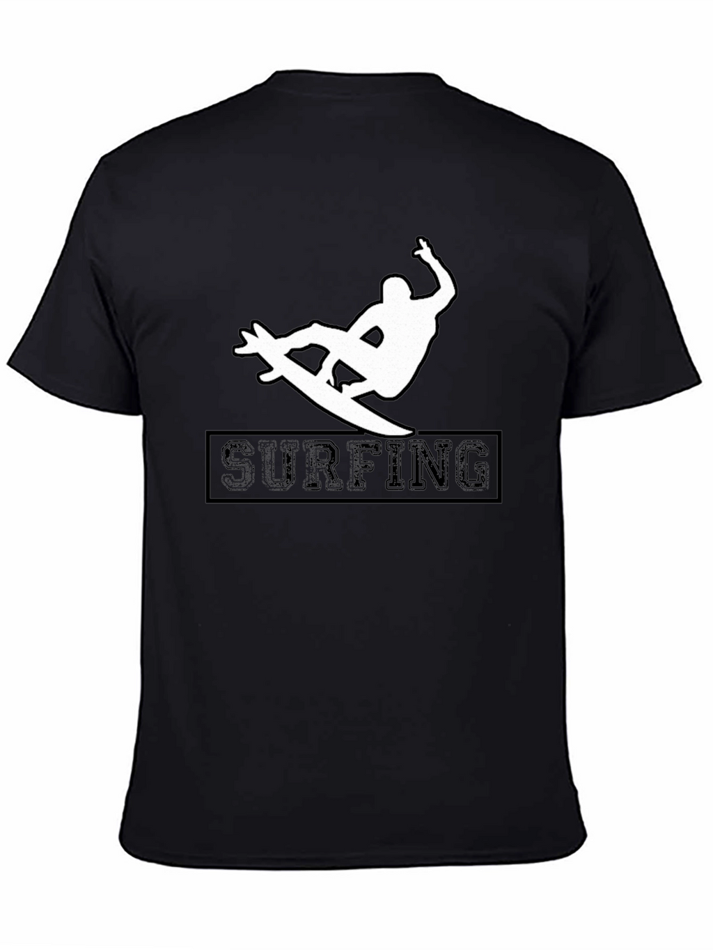 Surfing Silhouette Graphic Tee - Black Cotton Shirt