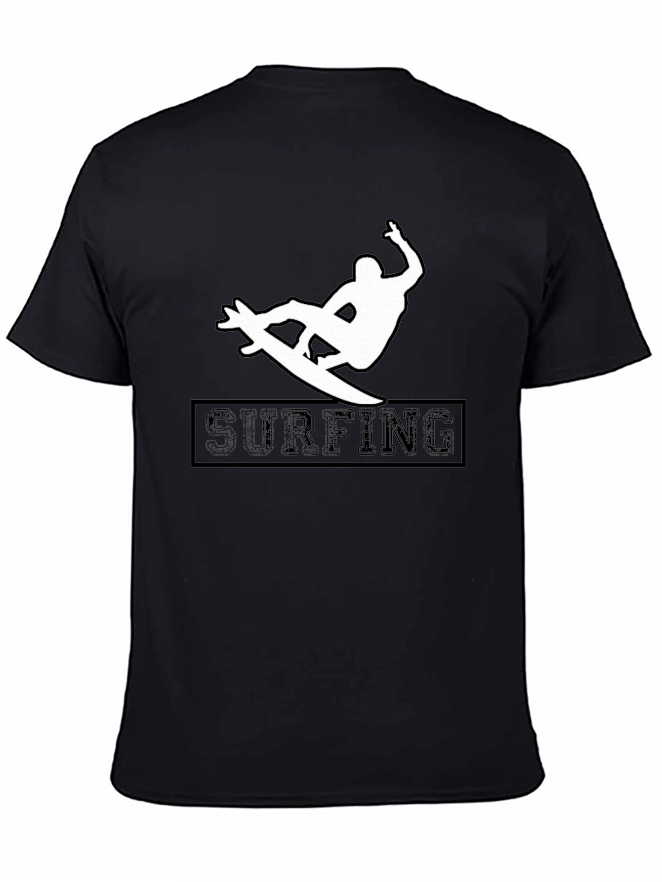 Surfing Silhouette Graphic Tee - Black Cotton Shirt