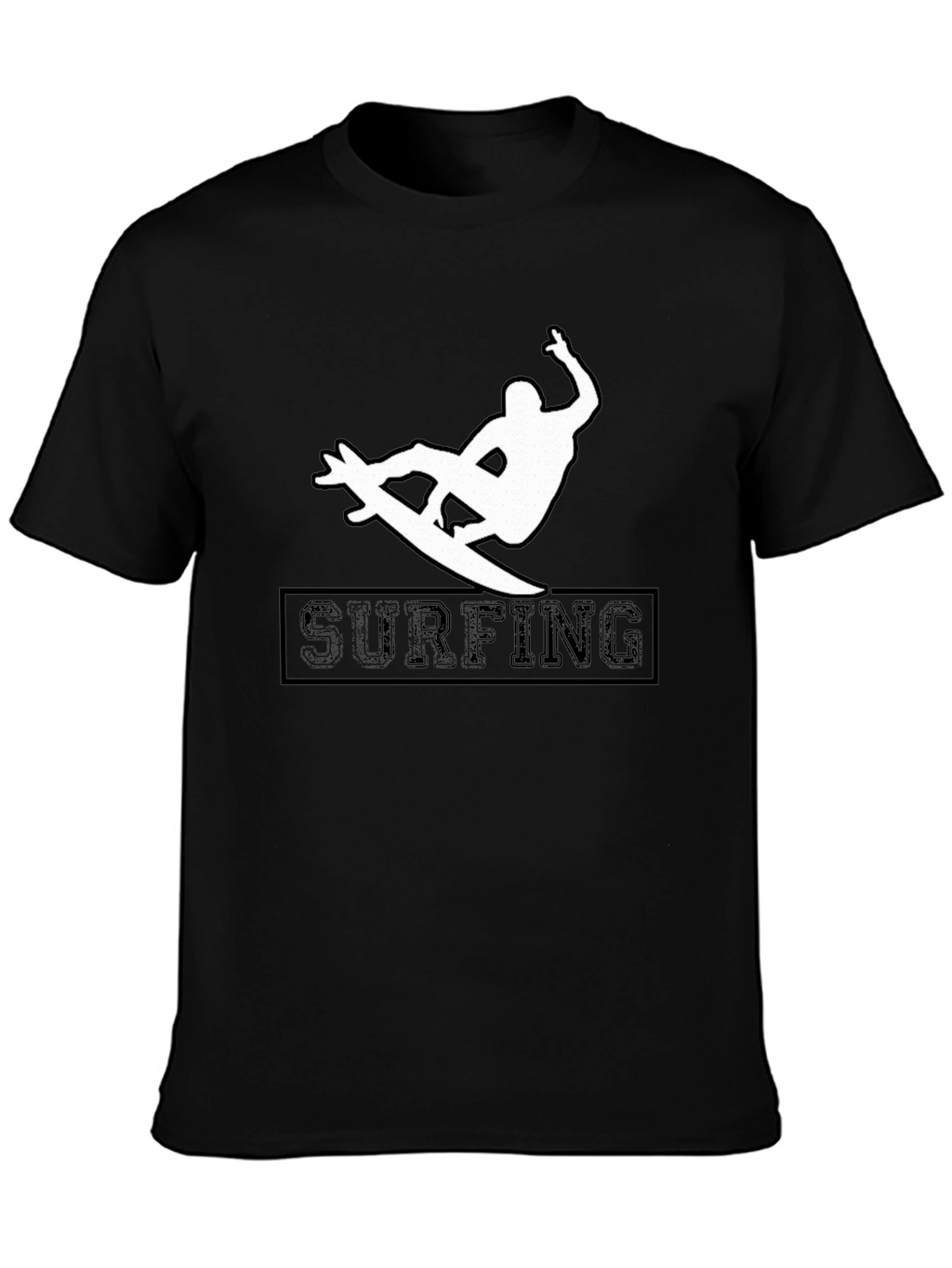 Surfing Silhouette Graphic Tee - Black Cotton Shirt