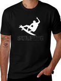 Surfing Silhouette Graphic Tee - Black Cotton Shirt