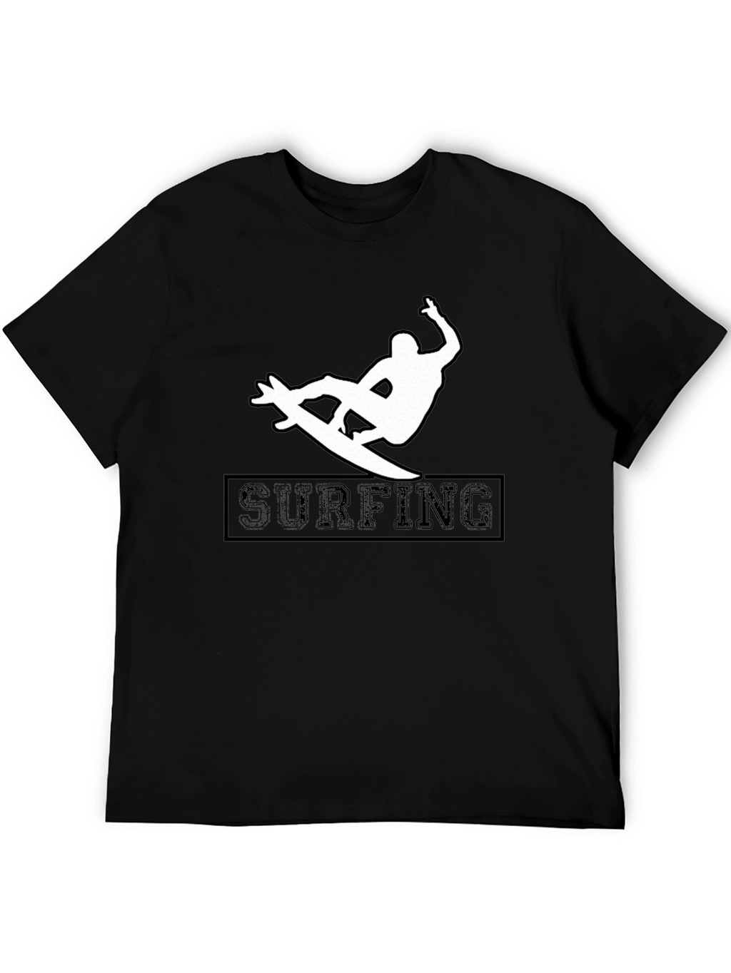 Surfing Silhouette Graphic Tee - Black Cotton Shirt