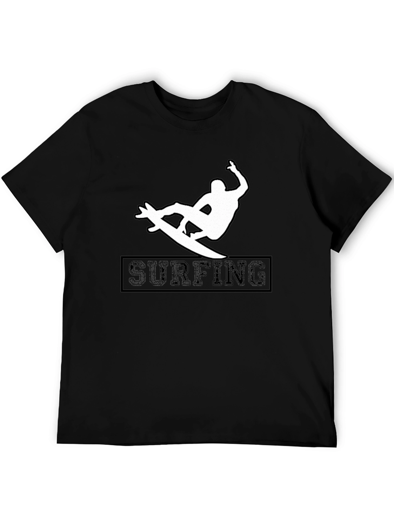 Surfing Silhouette Graphic Tee - Black Cotton Shirt