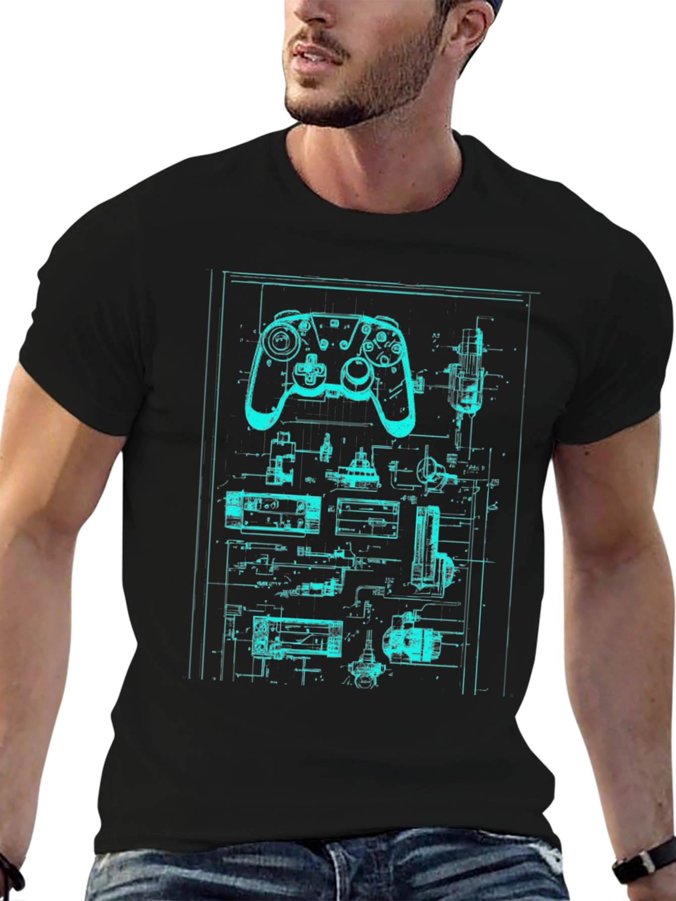 Retro Gaming Controller Blueprint T-Shirt